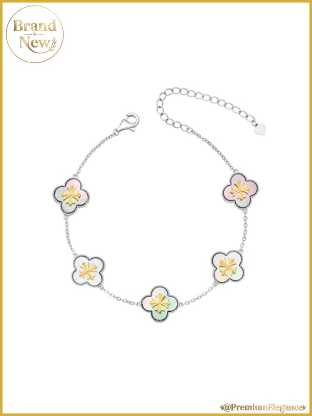 18K Gold Plated Clover Bracelet, Mother of Pearl Four Leaf Flower Bracelet